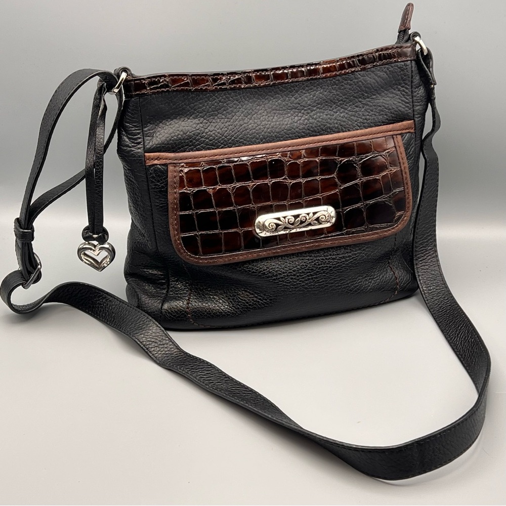 Brighton Eve Delight Genuine Pebbled Leather Shoulder Bag With Embossed Croc Det